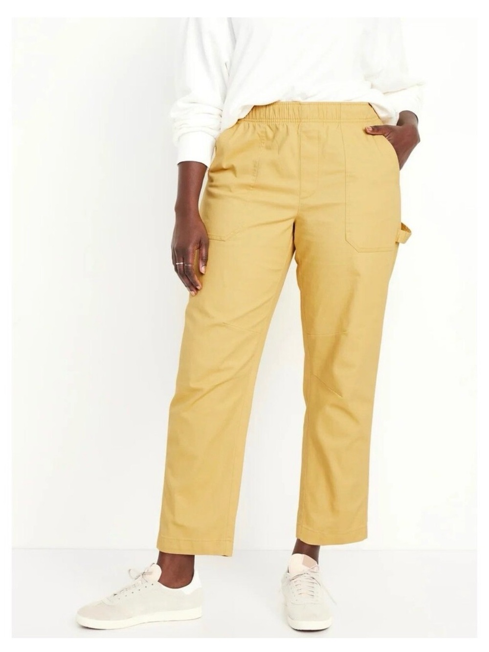 Old Navy High Rise Pulla Utility Pants Womens XS Yellow Pull On Stretch